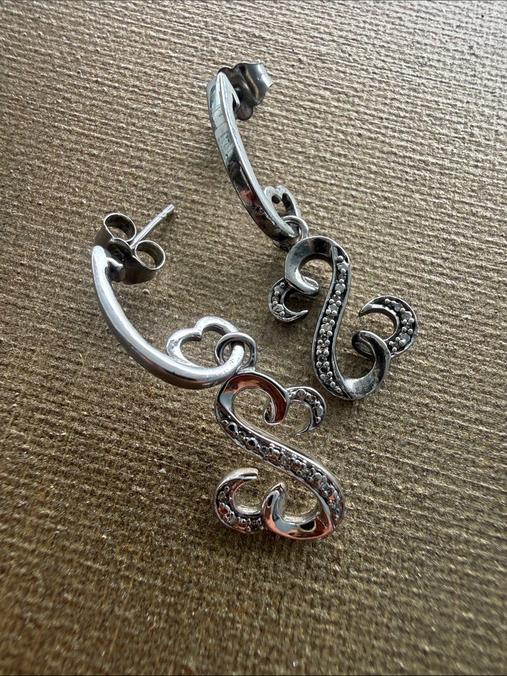 Jane Seymour Open Hearts 925 Sterling Silver Diamond Dangle Earrings